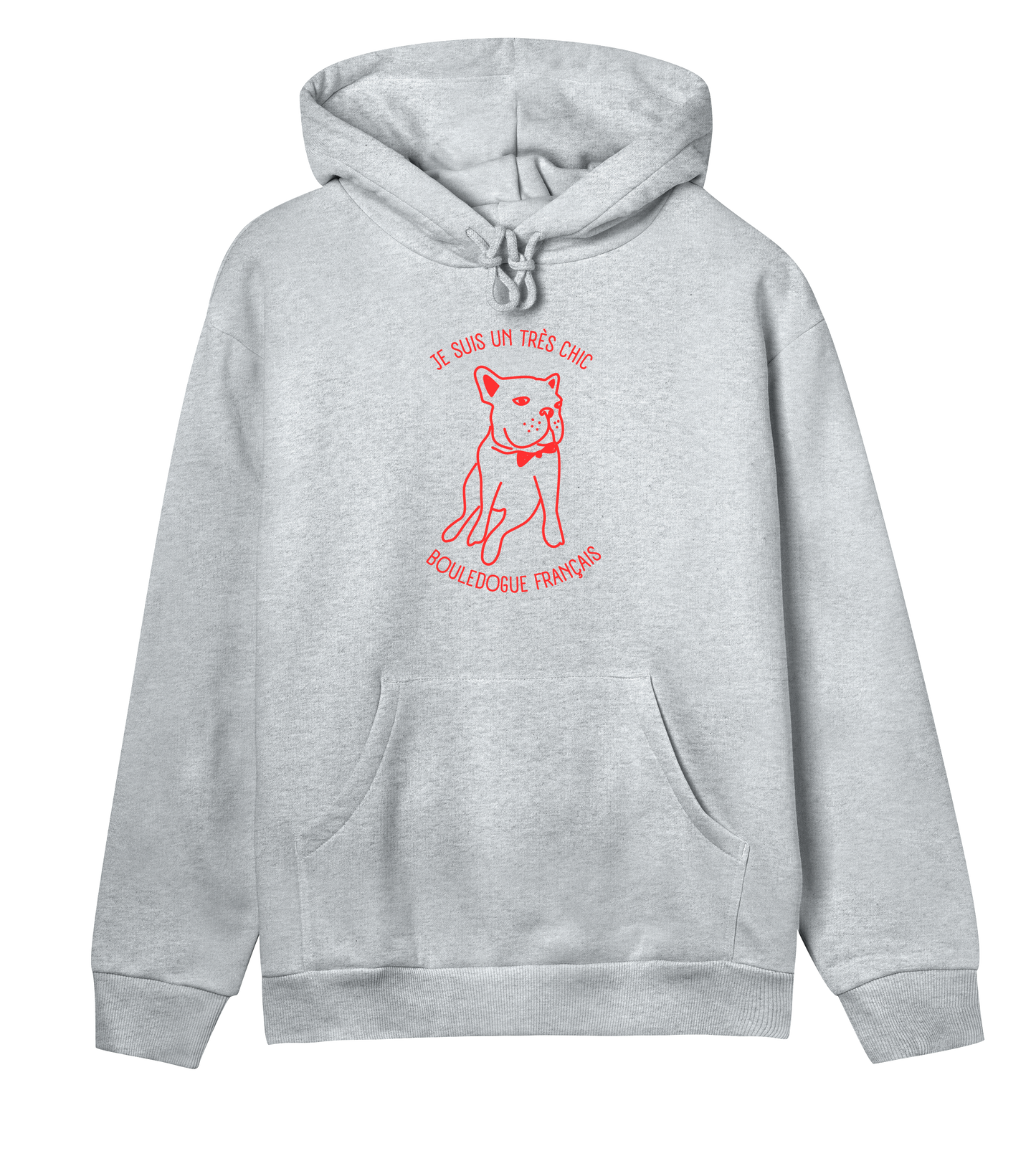 WOMEN’S regular hoodie | je suis un très chic bouledogue français | white/grey/pink