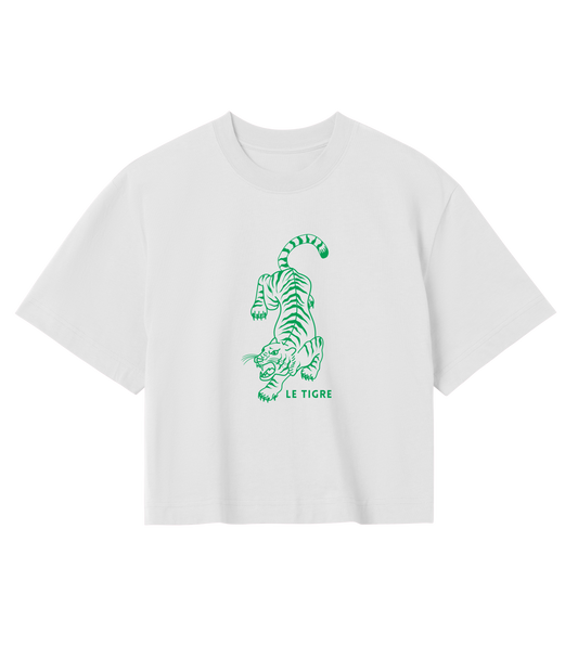 WOMEN’S crop top  | Le Tigre | off white | green print