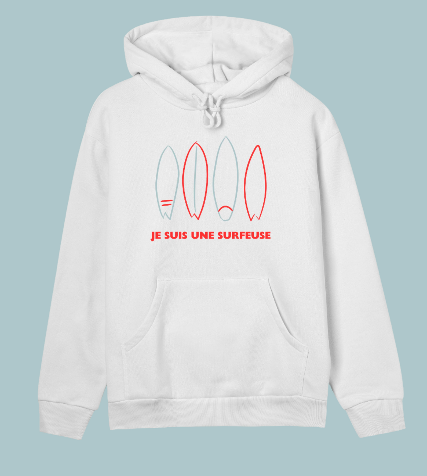 Women's REGULAR hoodie | Je suis une surfeuse | surf boards | off white |