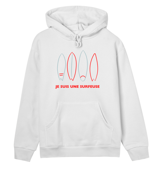 Women's REGULAR hoodie | Je suis une surfeuse | surf boards | off white |