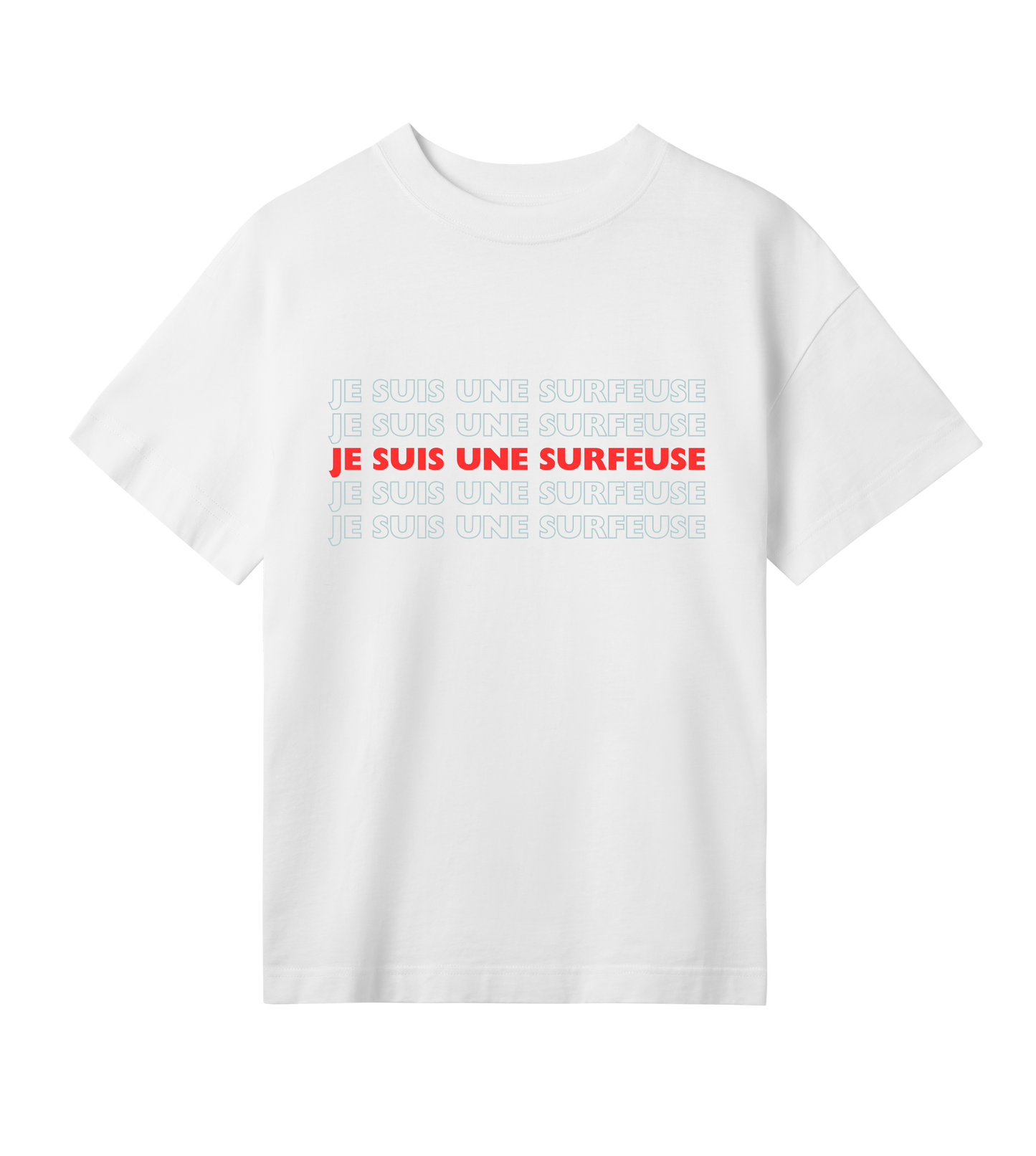 Women's OVERSIZED tee | Je suis une surfeuse | surf x 5 | off white |